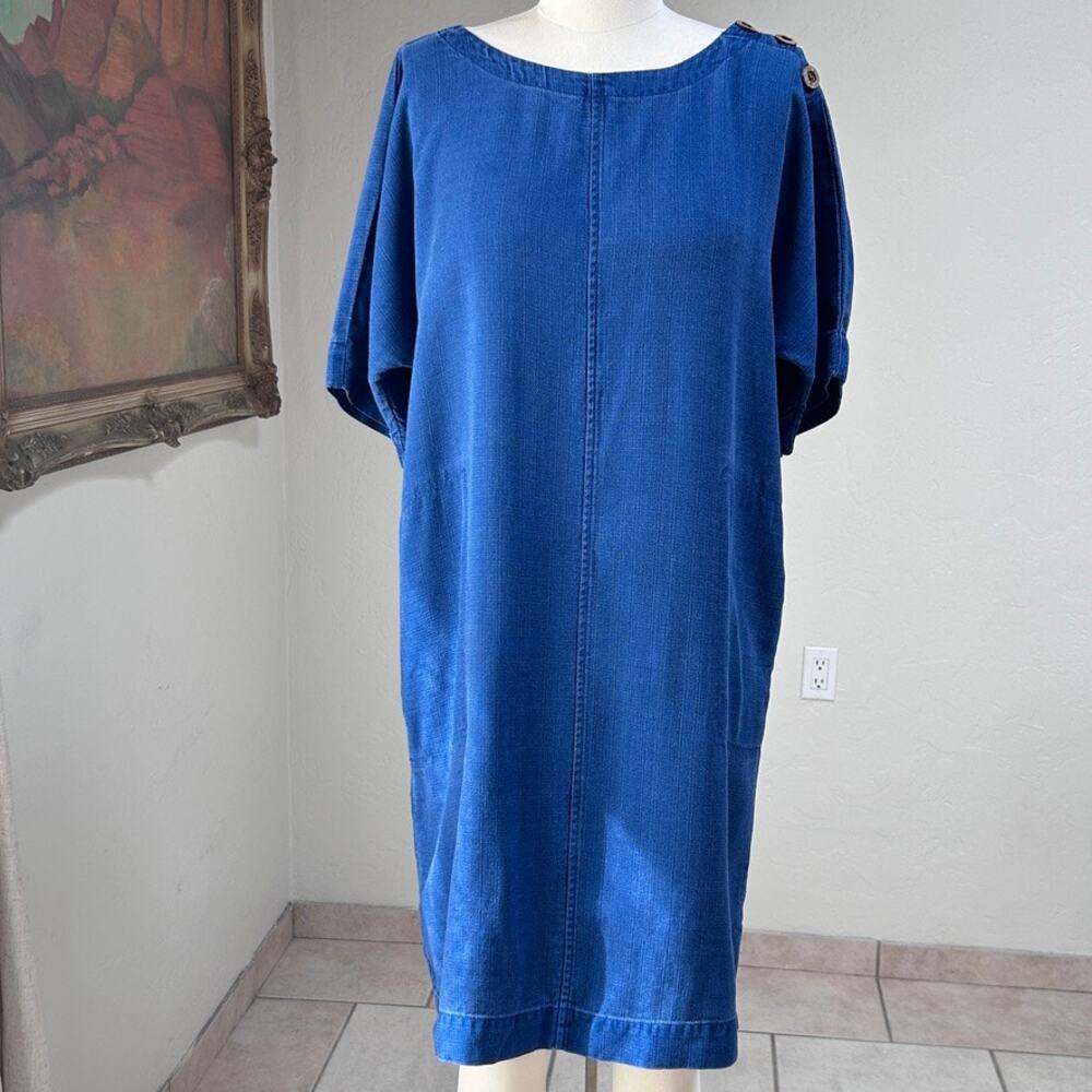 Indigo Tencel Shift Dress Minimalist Resort Lagenlook Oversized women XS